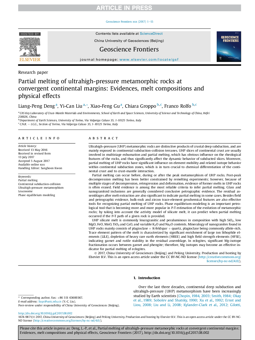 Partial melting of ultrahigh-pressure metamorphic rocks at convergent continental margins: Evidences, melt compositions and physical effects