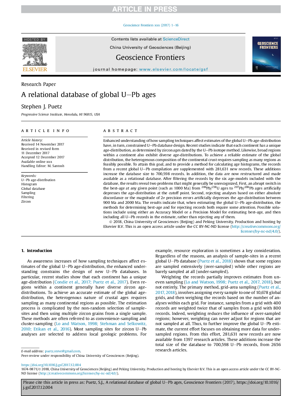 A relational database of global U-Pb ages