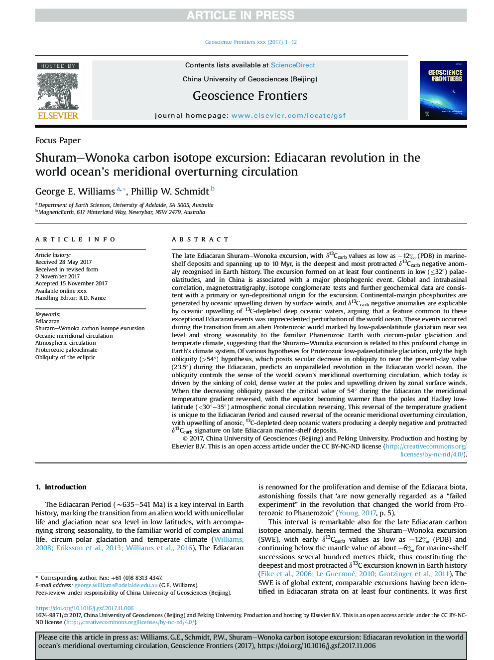 Shuram-Wonoka carbon isotope excursion: Ediacaran revolution in the world ocean's meridional overturning circulation