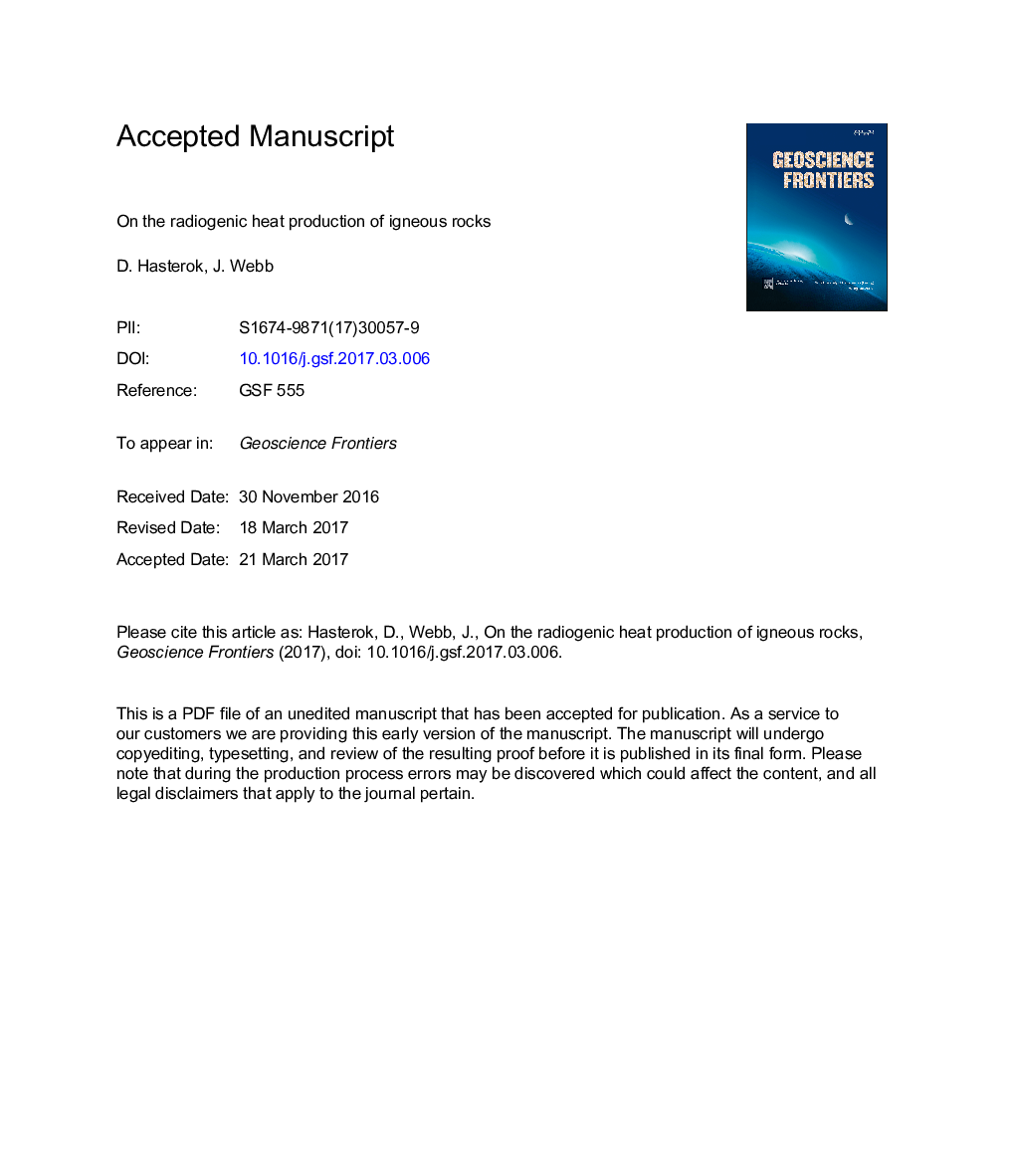 On the radiogenic heat production of igneous rocks