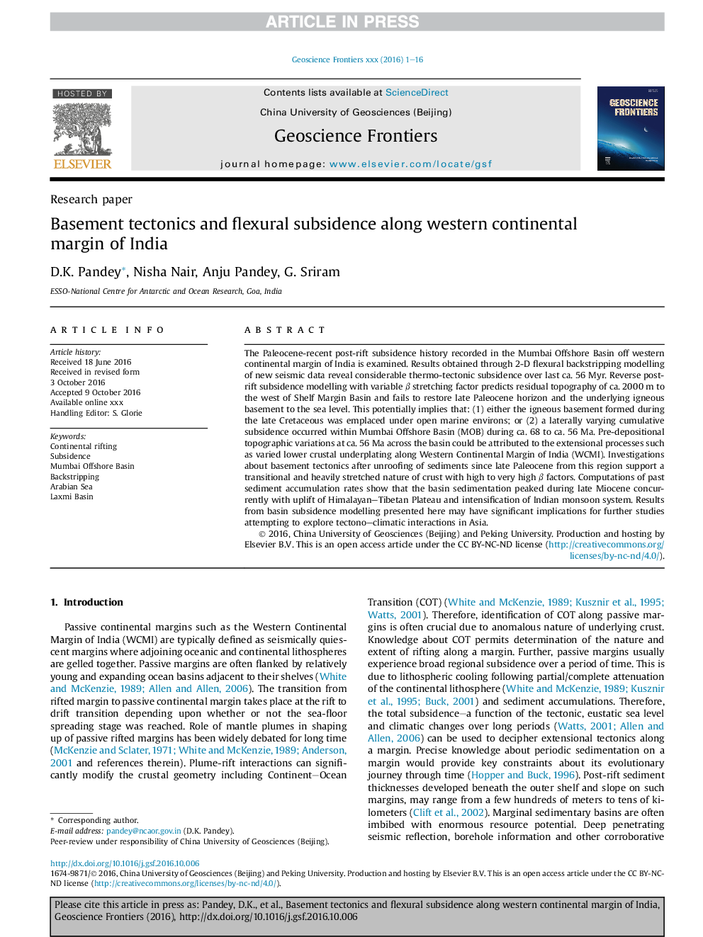 Basement tectonics and flexural subsidence along western continental margin of India