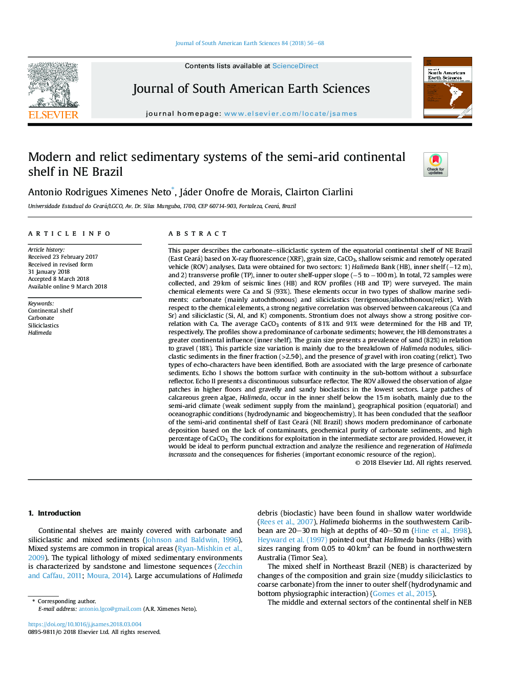 Modern and relict sedimentary systems of the semi-arid continental shelf in NE Brazil