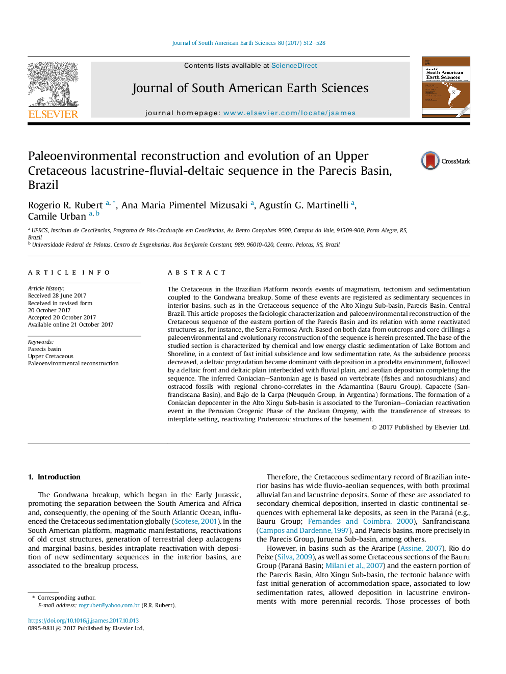 Paleoenvironmental reconstruction and evolution of an Upper Cretaceous lacustrine-fluvial-deltaic sequence in the Parecis Basin, Brazil