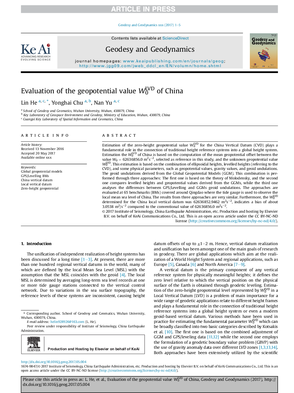 Evaluation of the geopotential value W0LVD of China