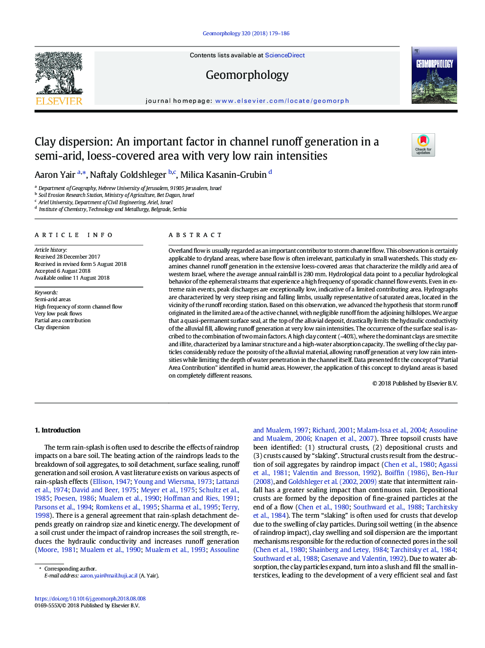 Clay dispersion: An important factor in channel runoff generation in a semi-arid, loess-covered area with very low rain intensities