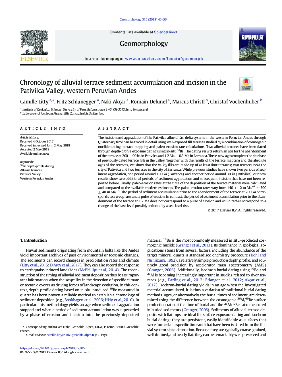 Chronology of alluvial terrace sediment accumulation and incision in the Pativilca Valley, western Peruvian Andes
