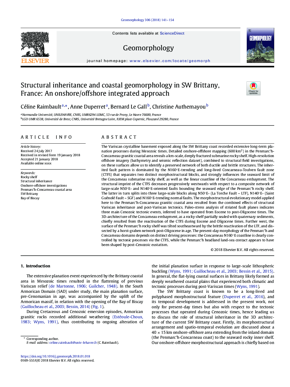 Structural inheritance and coastal geomorphology in SW Brittany, France: An onshore/offshore integrated approach