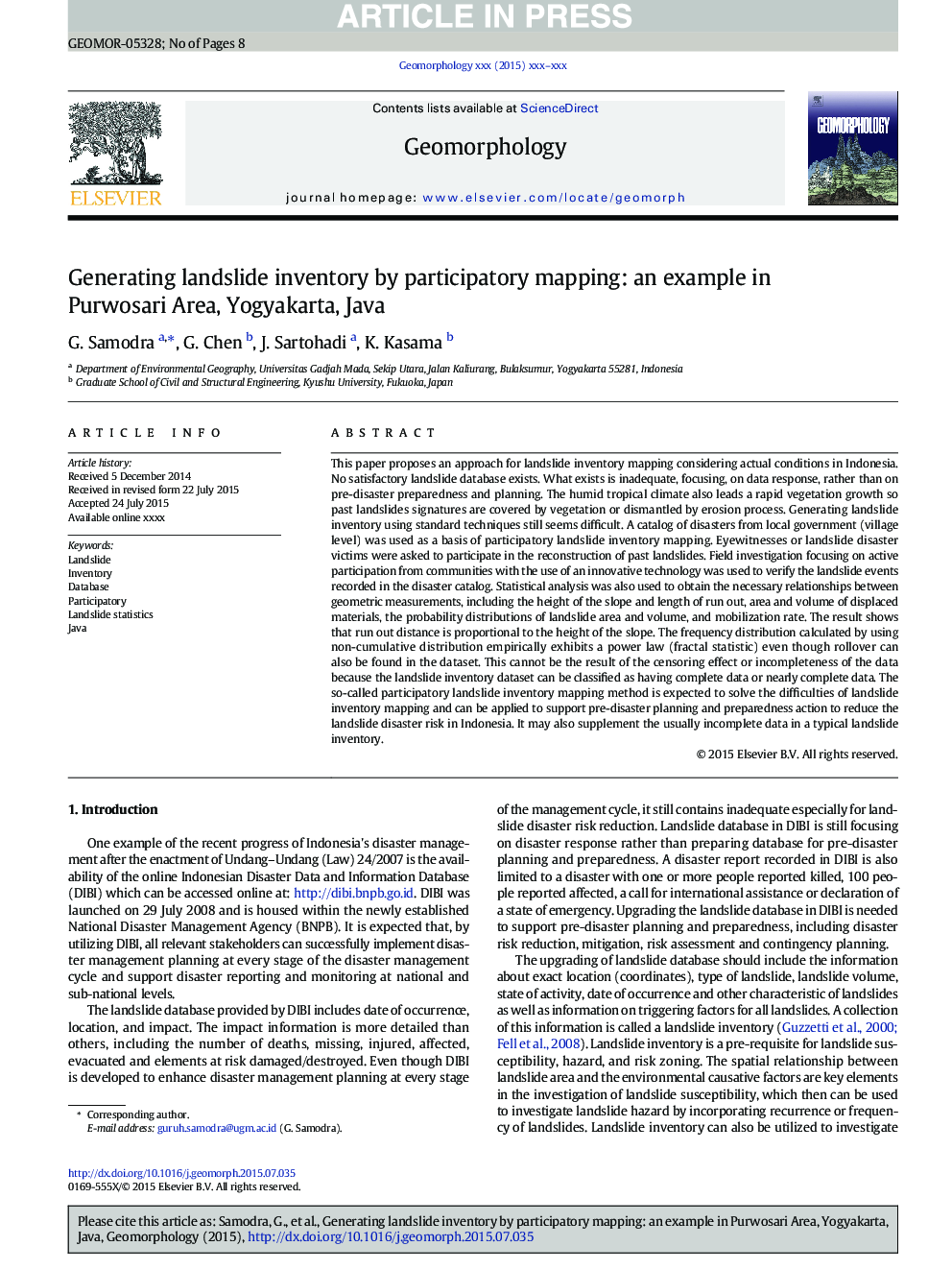 Generating landslide inventory by participatory mapping: an example in Purwosari Area, Yogyakarta, Java