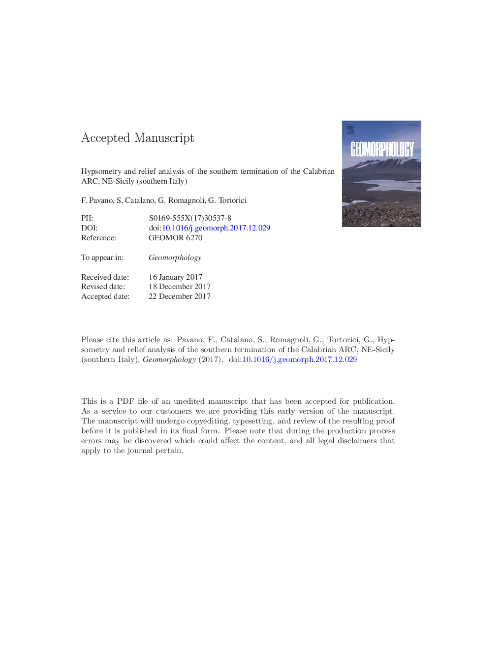 Hypsometry and relief analysis of the southern termination of the Calabrian arc, NE-Sicily (southern Italy)