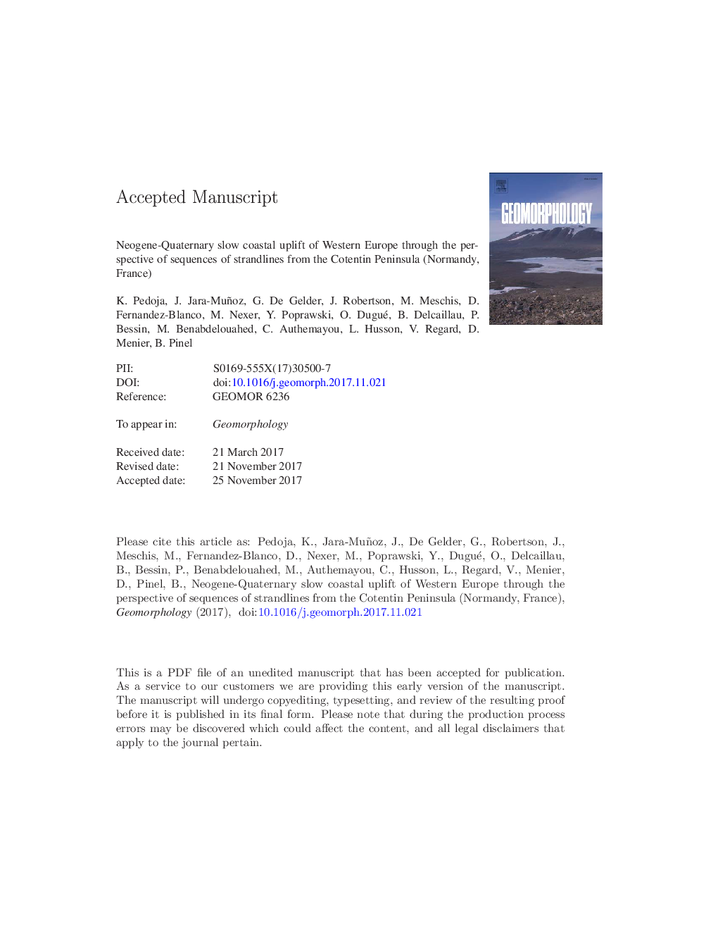 Neogene-Quaternary slow coastal uplift of Western Europe through the perspective of sequences of strandlines from the Cotentin Peninsula (Normandy, France)