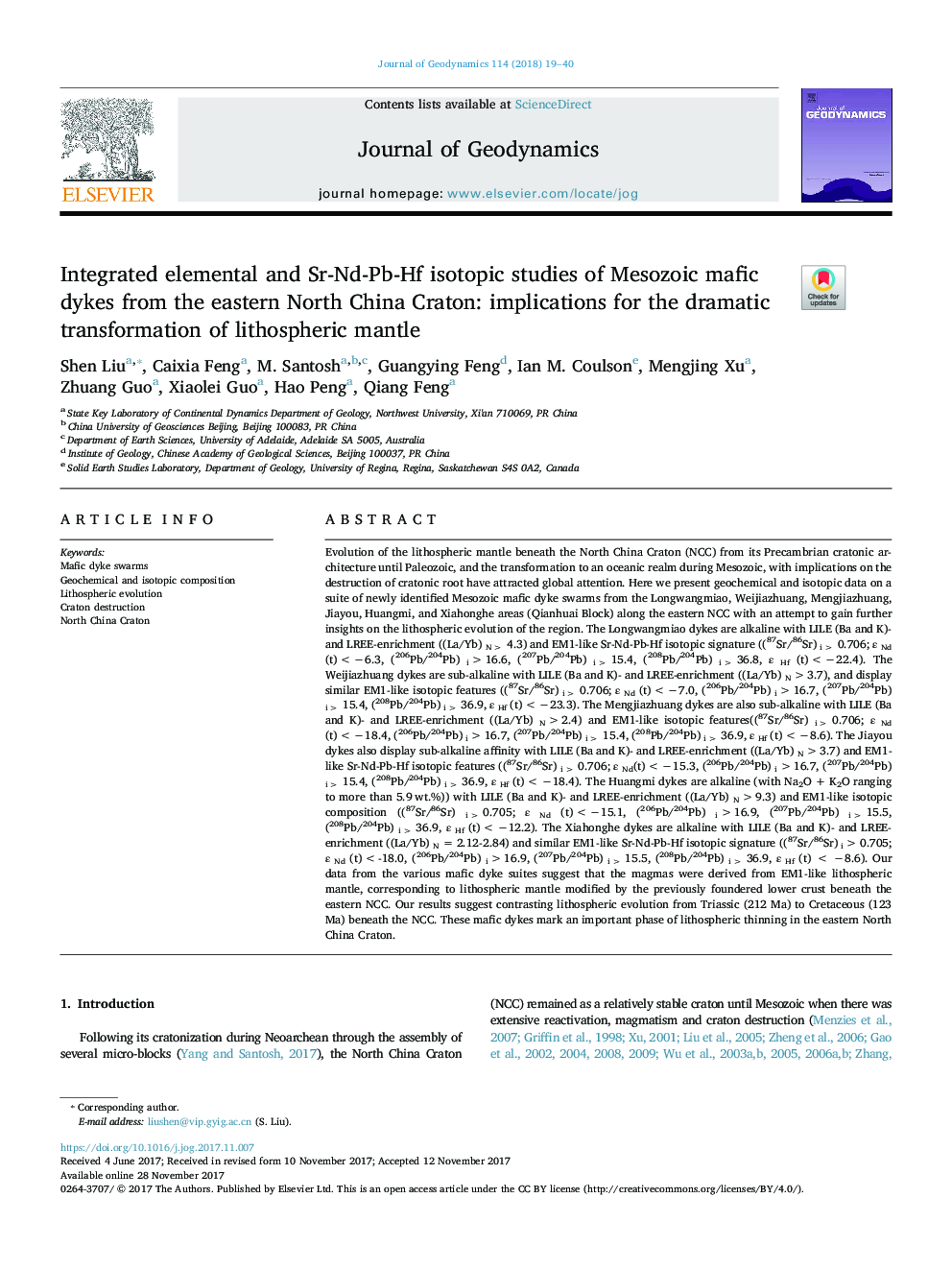 Integrated elemental and Sr-Nd-Pb-Hf isotopic studies of Mesozoic mafic dykes from the eastern North China Craton: implications for the dramatic transformation of lithospheric mantle