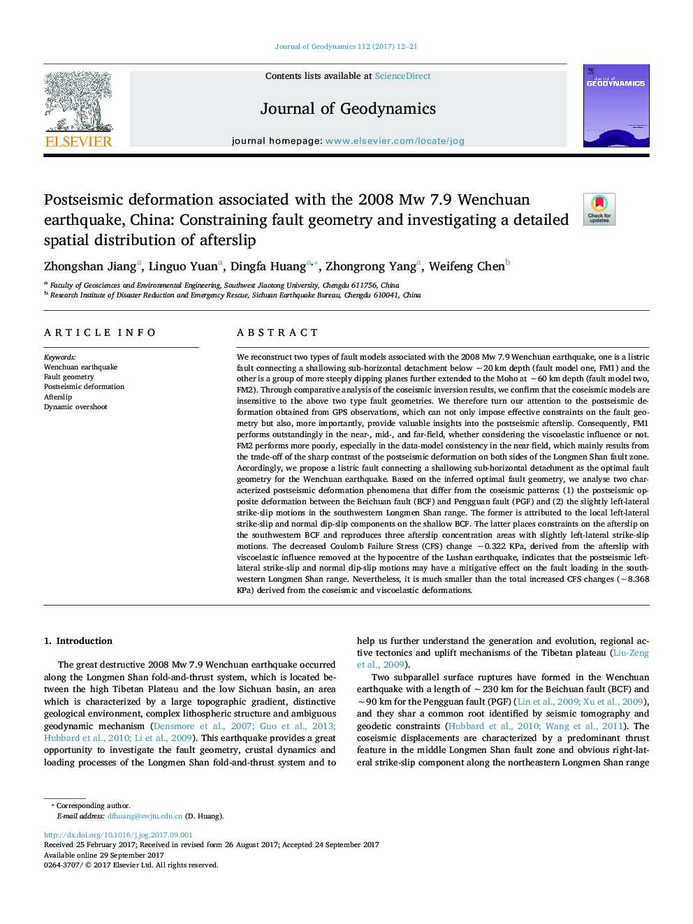 Postseismic deformation associated with the 2008 Mw 7.9 Wenchuan earthquake, China: Constraining fault geometry and investigating a detailed spatial distribution of afterslip