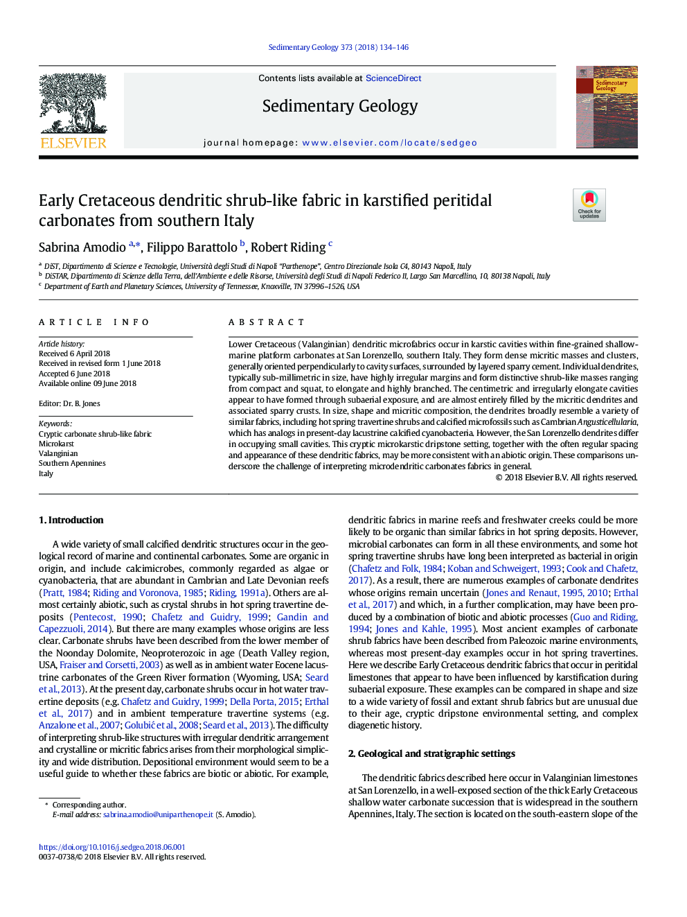 Early Cretaceous dendritic shrub-like fabric in karstified peritidal carbonates from southern Italy