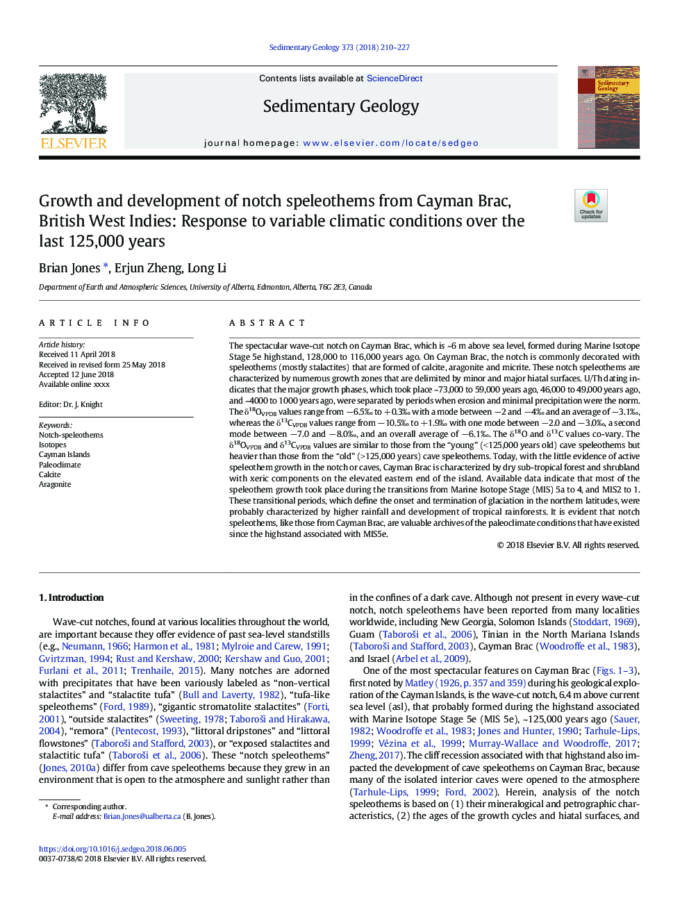 Growth and development of notch speleothems from Cayman Brac, British West Indies: Response to variable climatic conditions over the last 125,000â¯years