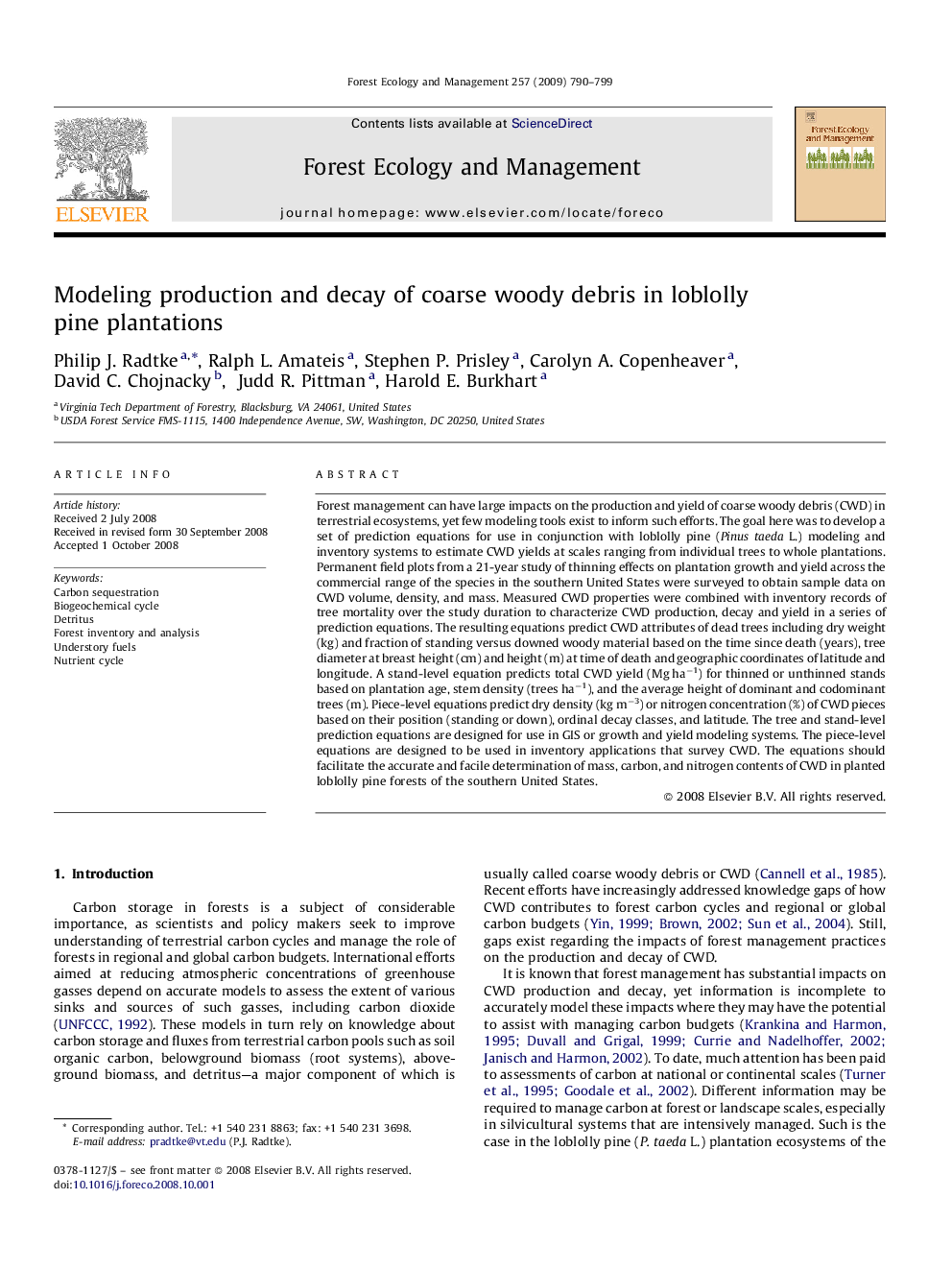 Modeling production and decay of coarse woody debris in loblolly pine plantations