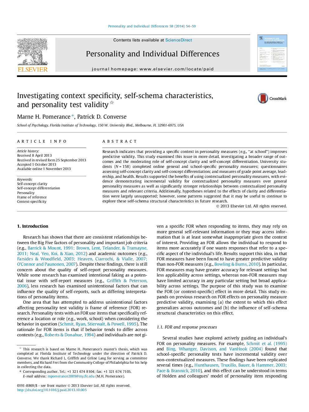 Investigating context specificity, self-schema characteristics, and personality test validity 