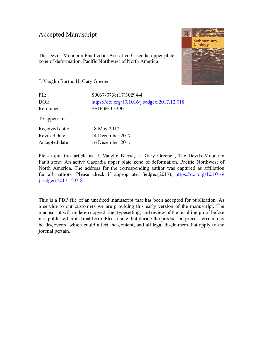 The Devils Mountain Fault zone: An active Cascadia upper plate zone of deformation, Pacific Northwest of North America