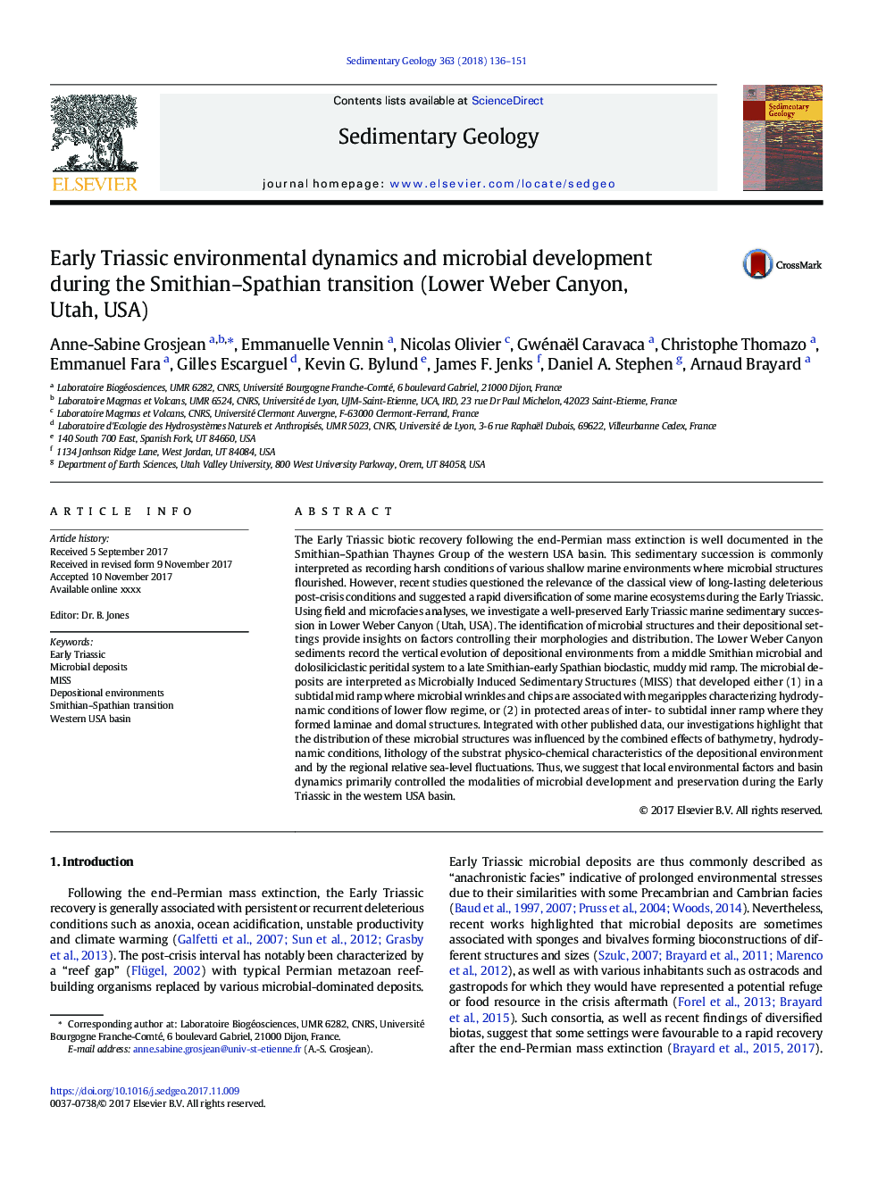 Early Triassic environmental dynamics and microbial development during the Smithian-Spathian transition (Lower Weber Canyon, Utah, USA)