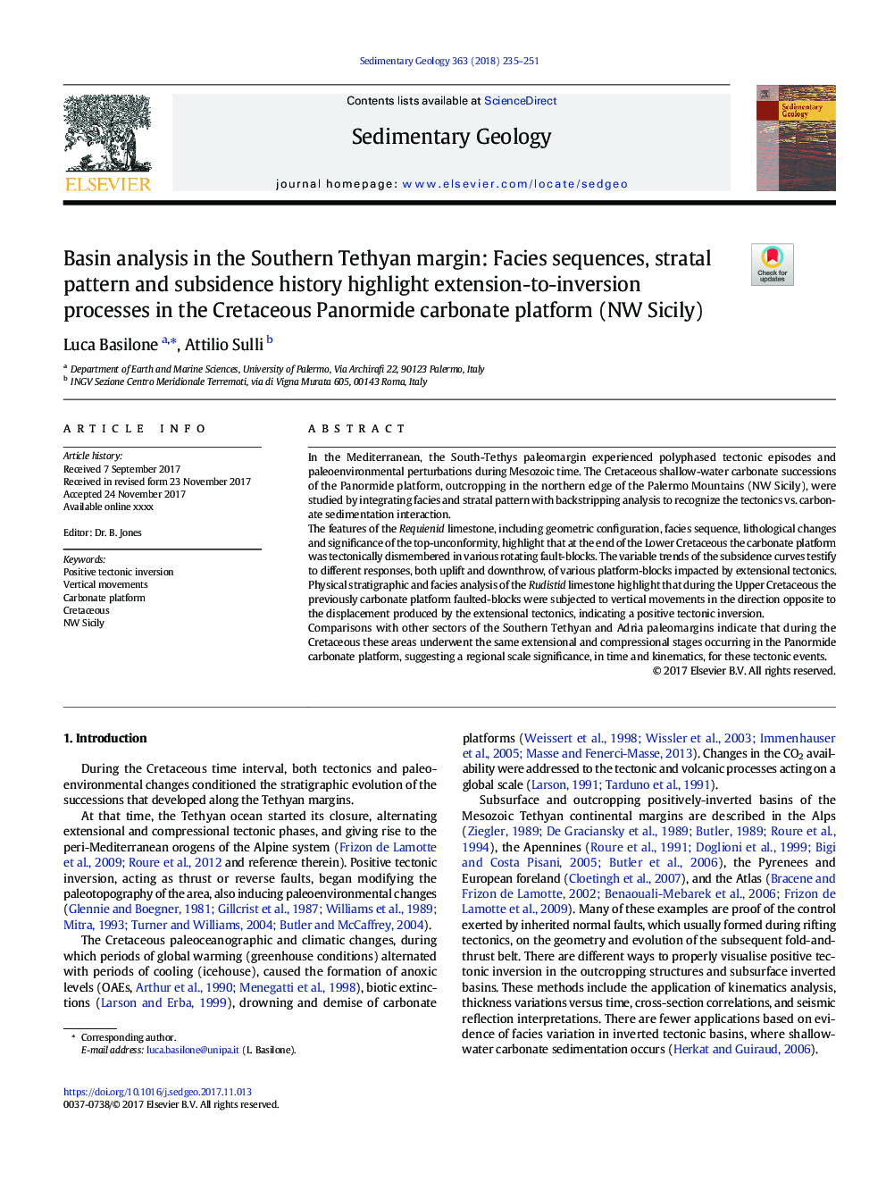 Basin analysis in the Southern Tethyan margin: Facies sequences, stratal pattern and subsidence history highlight extension-to-inversion processes in the Cretaceous Panormide carbonate platform (NW Sicily)