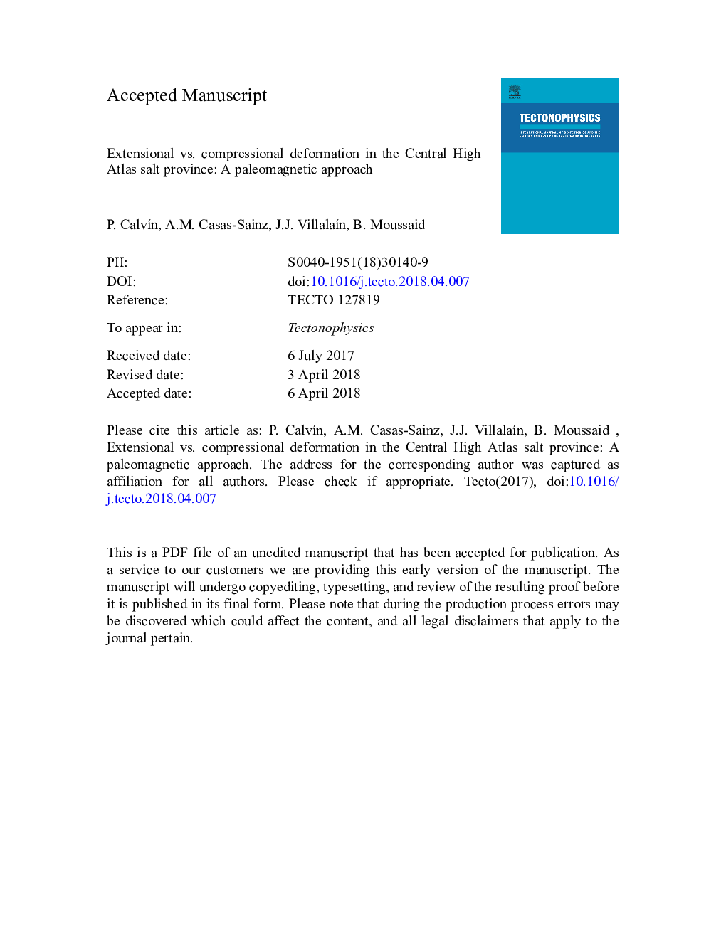 Extensional vs. compressional deformation in the Central High Atlas salt province: A paleomagnetic approach