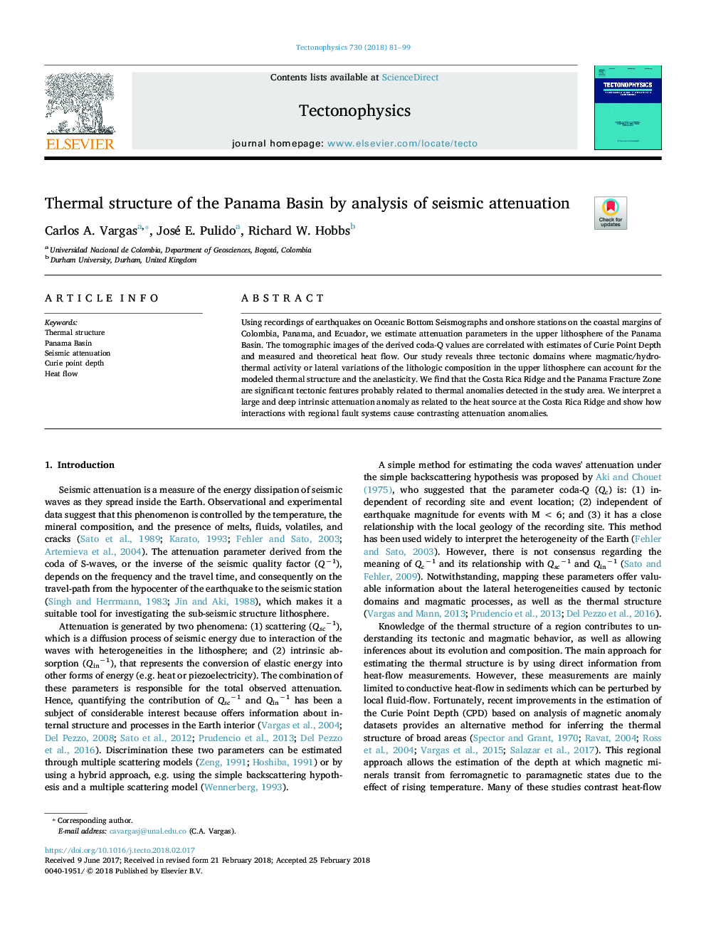 Thermal structure of the Panama Basin by analysis of seismic attenuation