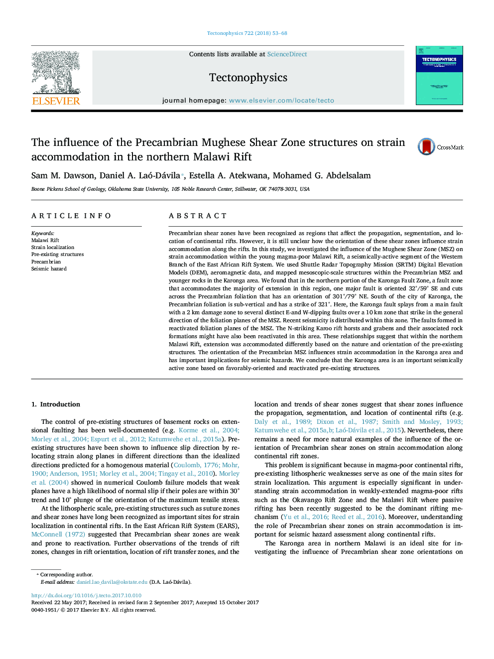 The influence of the Precambrian Mughese Shear Zone structures on strain accommodation in the northern Malawi Rift