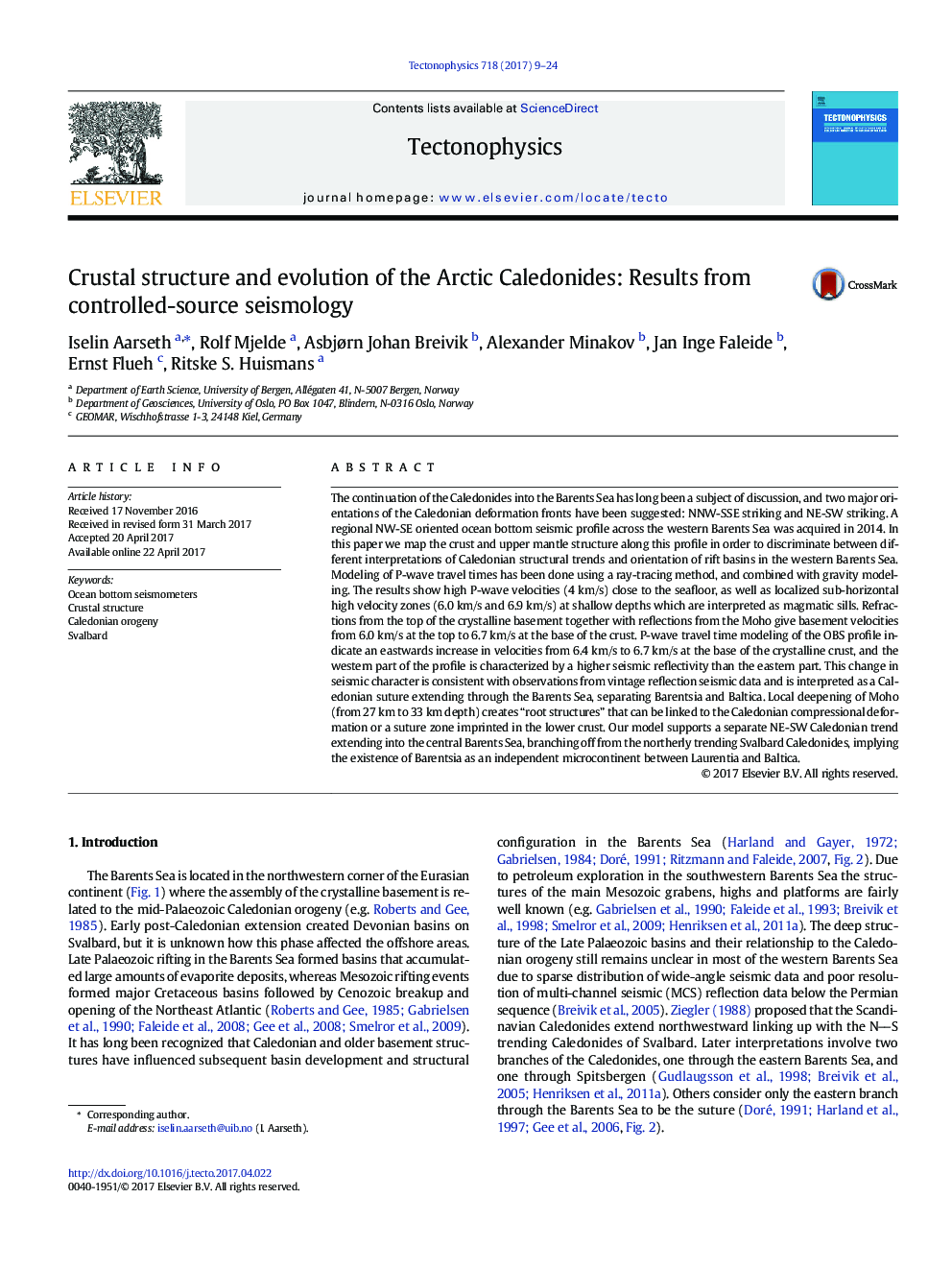 ساختار پوسته و تکامل کالدونیدس قطب شمال: نتایج حاصل از زلزله شناسی منبع کنترل شده 
