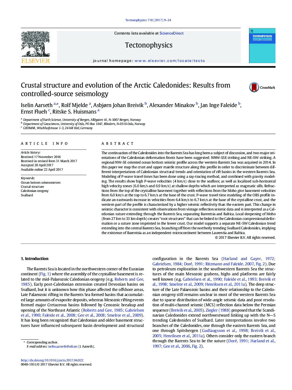 Crustal structure and evolution of the Arctic Caledonides: Results from controlled-source seismology