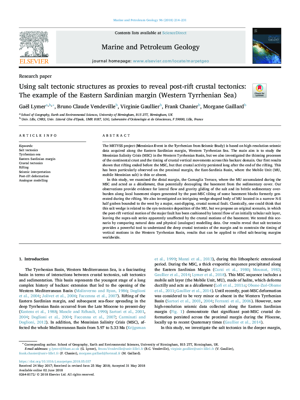 Using salt tectonic structures as proxies to reveal post-rift crustal tectonics: The example of the Eastern Sardinian margin (Western Tyrrhenian Sea)