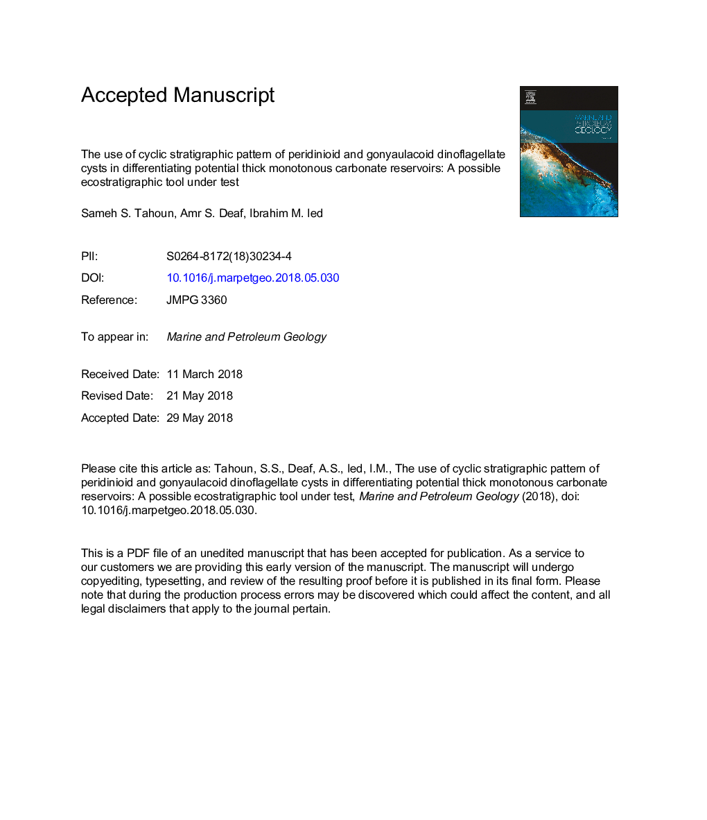 استفاده از الگوی چرخه ای چرخه ای از کیست های پرییدیینوید و گنایولاکوئید دینوفلاژلد در مخازن کربنات یکنواخت پتانسیل متمایز: یک ابزار اکوستراتیگرافی امکان پذیر تحت آزمایش
