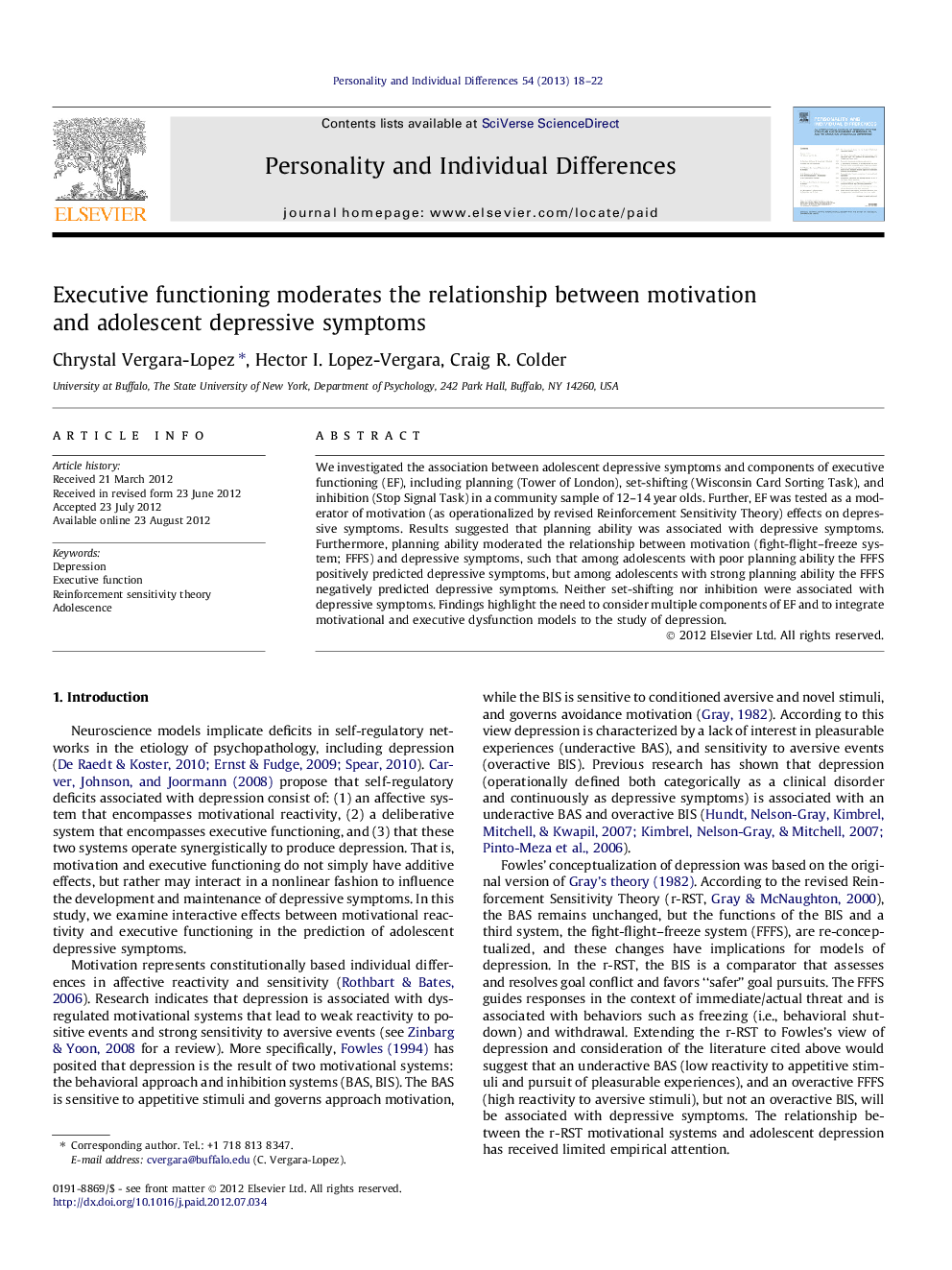 Executive functioning moderates the relationship between motivation and adolescent depressive symptoms