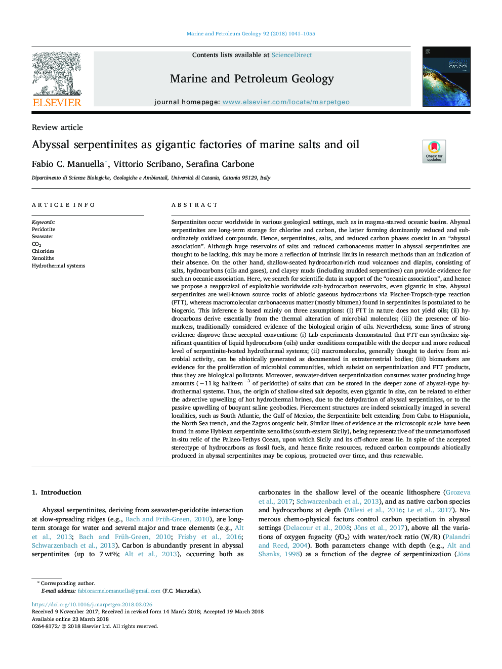 Abyssal serpentinites as gigantic factories of marine salts and oil