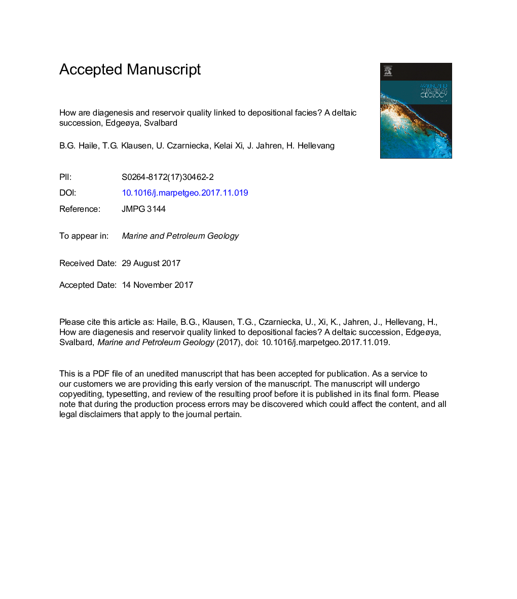 How are diagenesis and reservoir quality linked to depositional facies? A deltaic succession, EdgeÃ¸ya, Svalbard