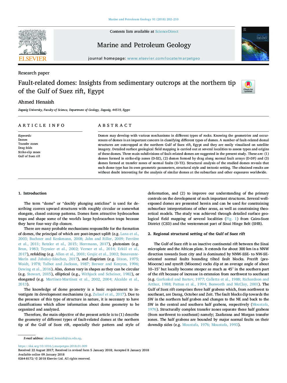 Fault-related domes: Insights from sedimentary outcrops at the northern tip of the Gulf of Suez rift, Egypt