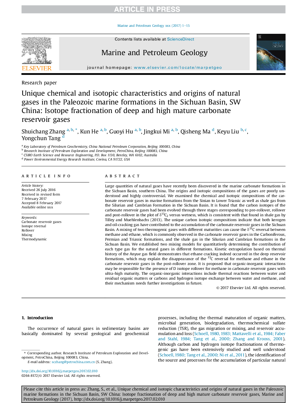 Unique chemical and isotopic characteristics and origins of natural gases in the Paleozoic marine formations in the Sichuan Basin, SW China: Isotope fractionation of deep and high mature carbonate reservoir gases