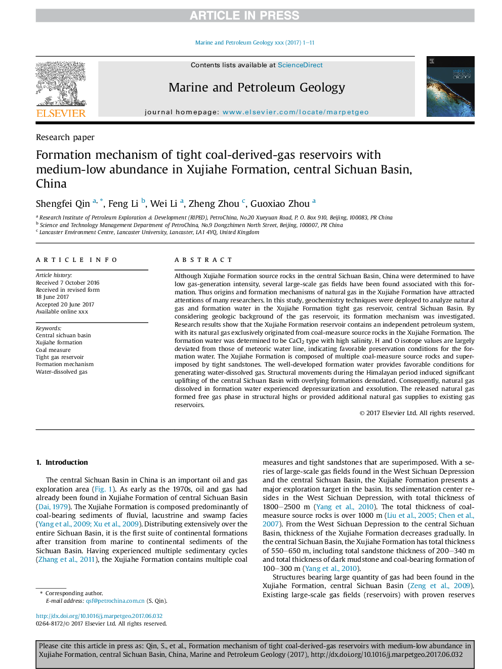 Formation mechanism of tight coal-derived-gas reservoirs with medium-low abundance in Xujiahe Formation, central Sichuan Basin, China