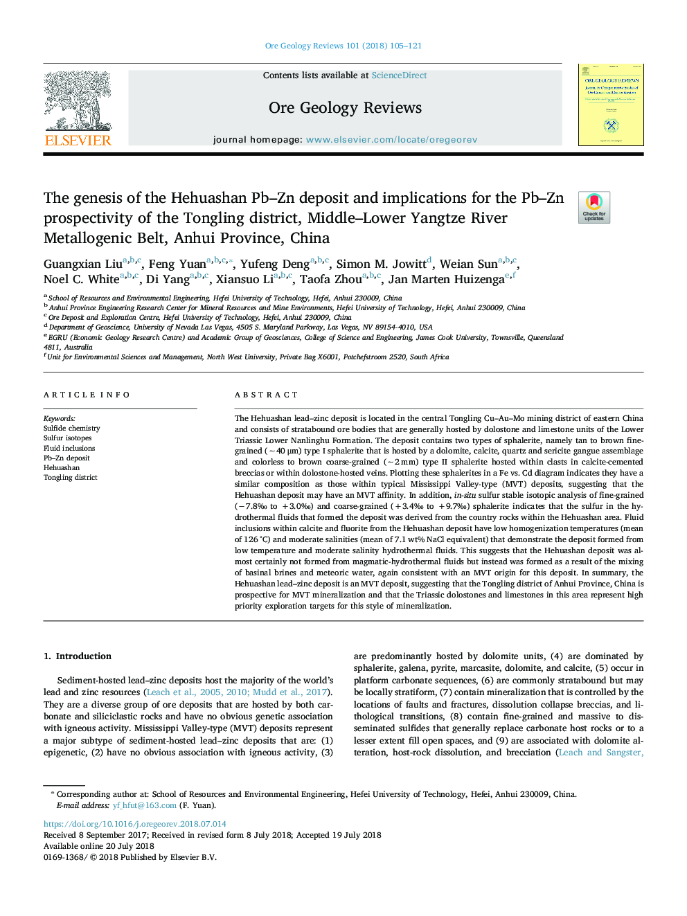 The genesis of the Hehuashan Pb-Zn deposit and implications for the Pb-Zn prospectivity of the Tongling district, Middle-Lower Yangtze River Metallogenic Belt, Anhui Province, China