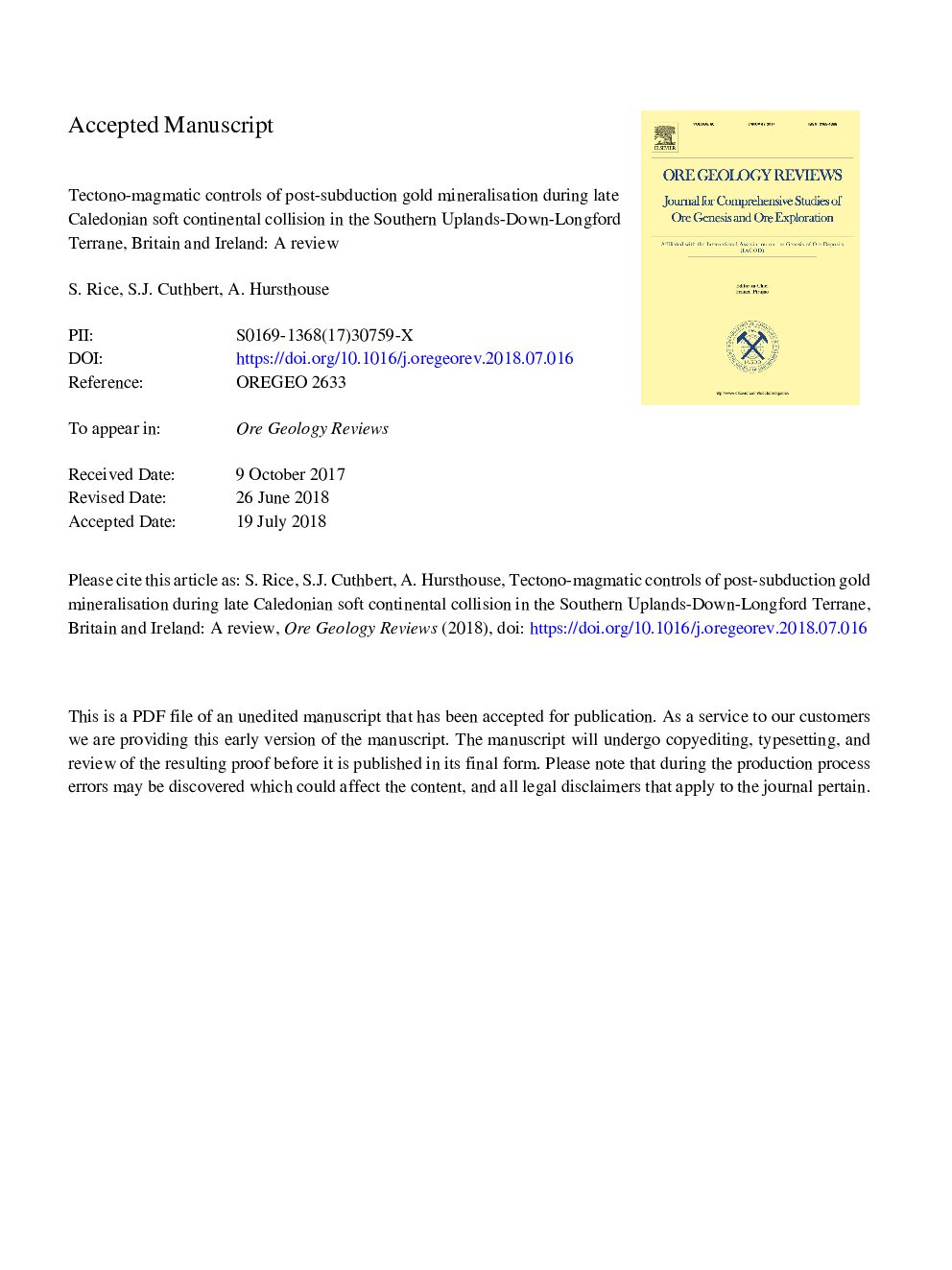 Tectono-magmatic controls of post-subduction gold mineralisation during late Caledonian soft continental collision in the Southern Uplands-Down-Longford Terrane, Britain and Ireland: A review