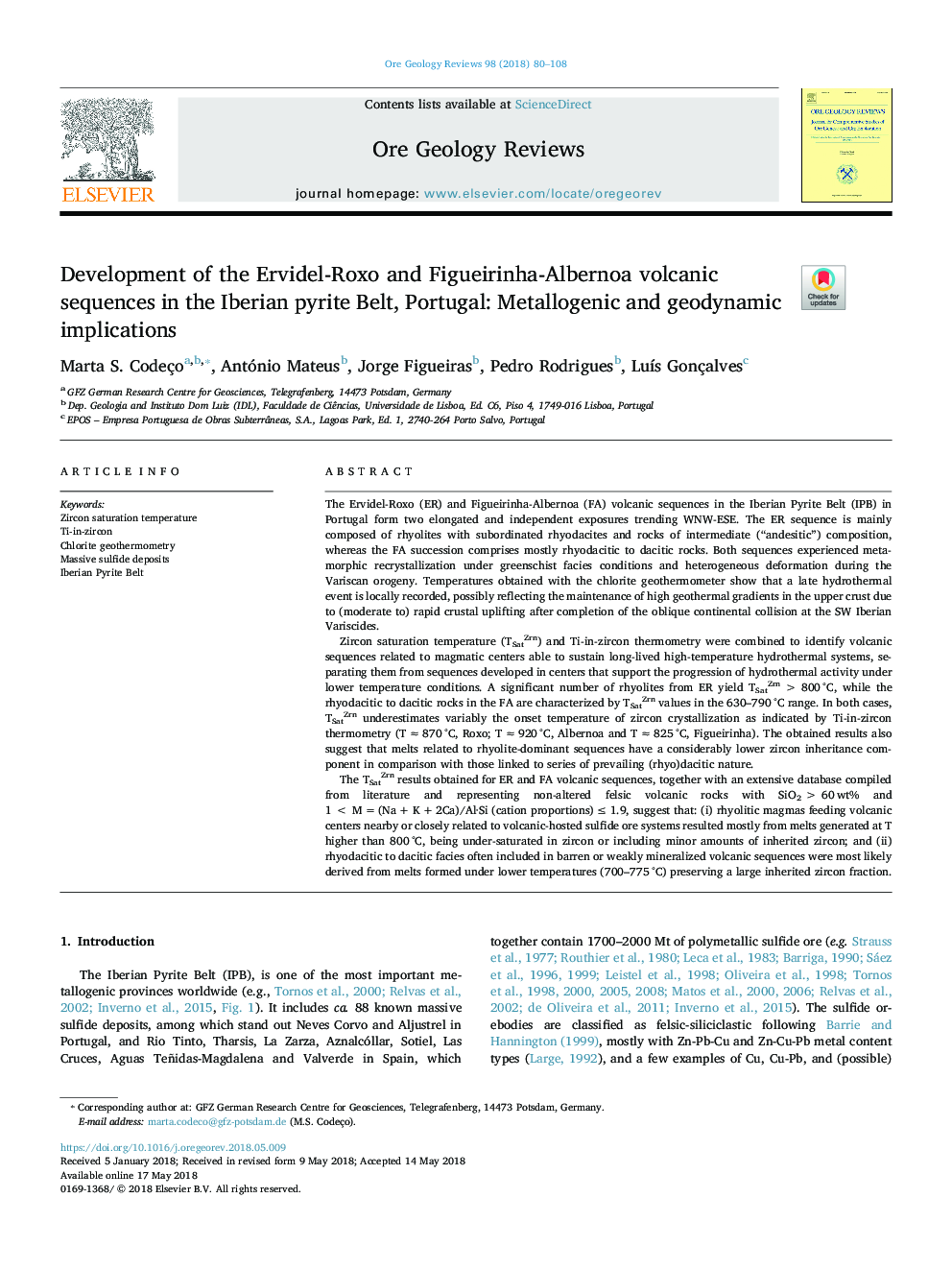 Development of the Ervidel-Roxo and Figueirinha-Albernoa volcanic sequences in the Iberian pyrite Belt, Portugal: Metallogenic and geodynamic implications