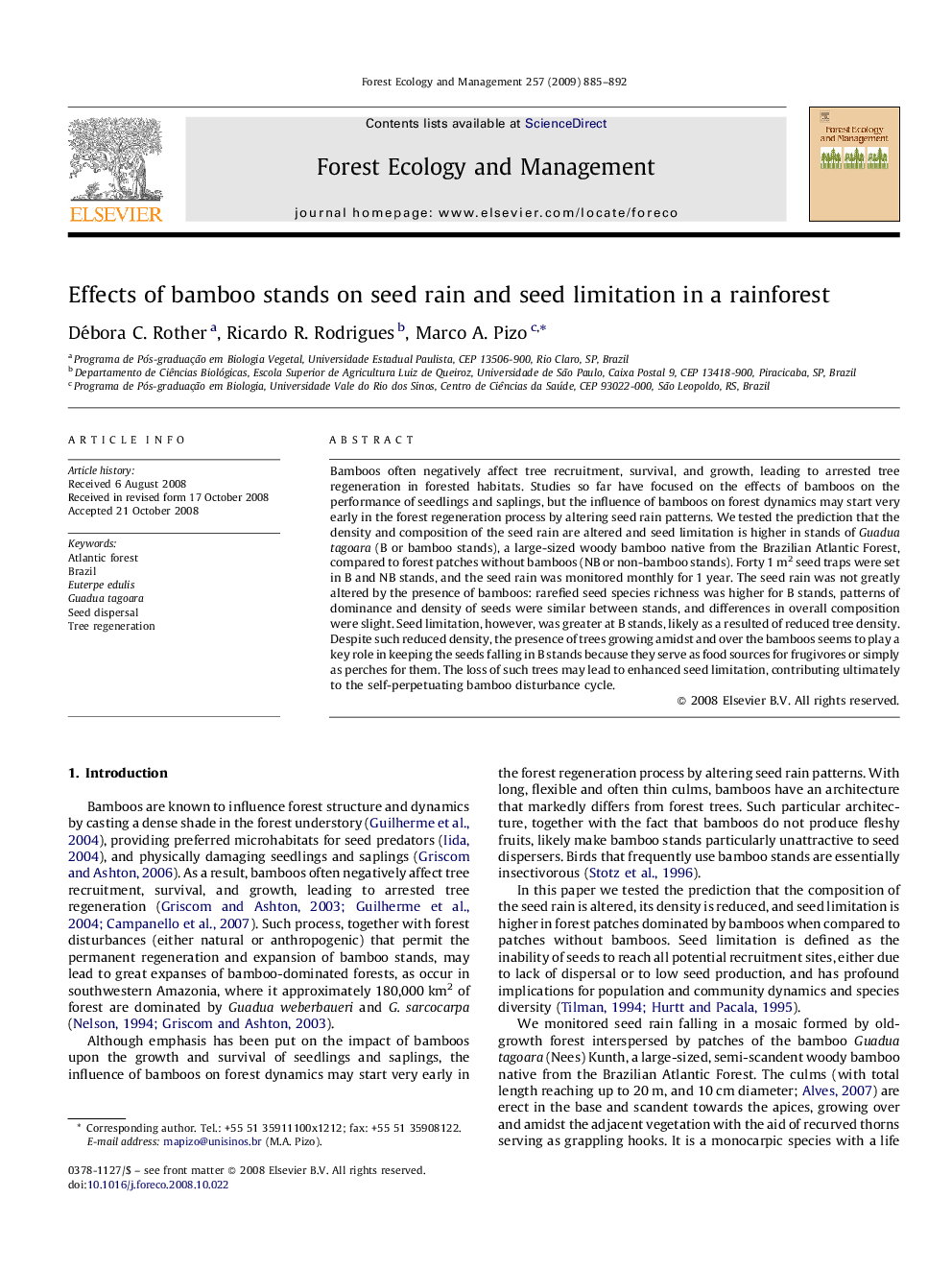 عکس صفحه اول مقاله: Effects of bamboo stands on seed rain and seed limitation in a rainforest Effects of bamboo stands on seed rain and seed limitation in a rainforest