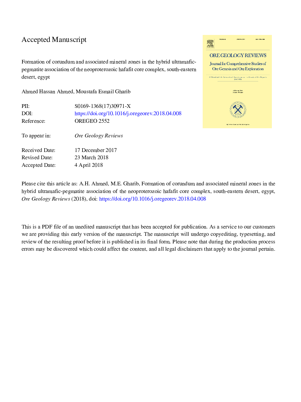 Formation of corundum and associated mineral zones in the hybrid ultramafic-pegmatite association of the Neoproterozoic Hafafit core complex, South-Eastern Desert, Egypt