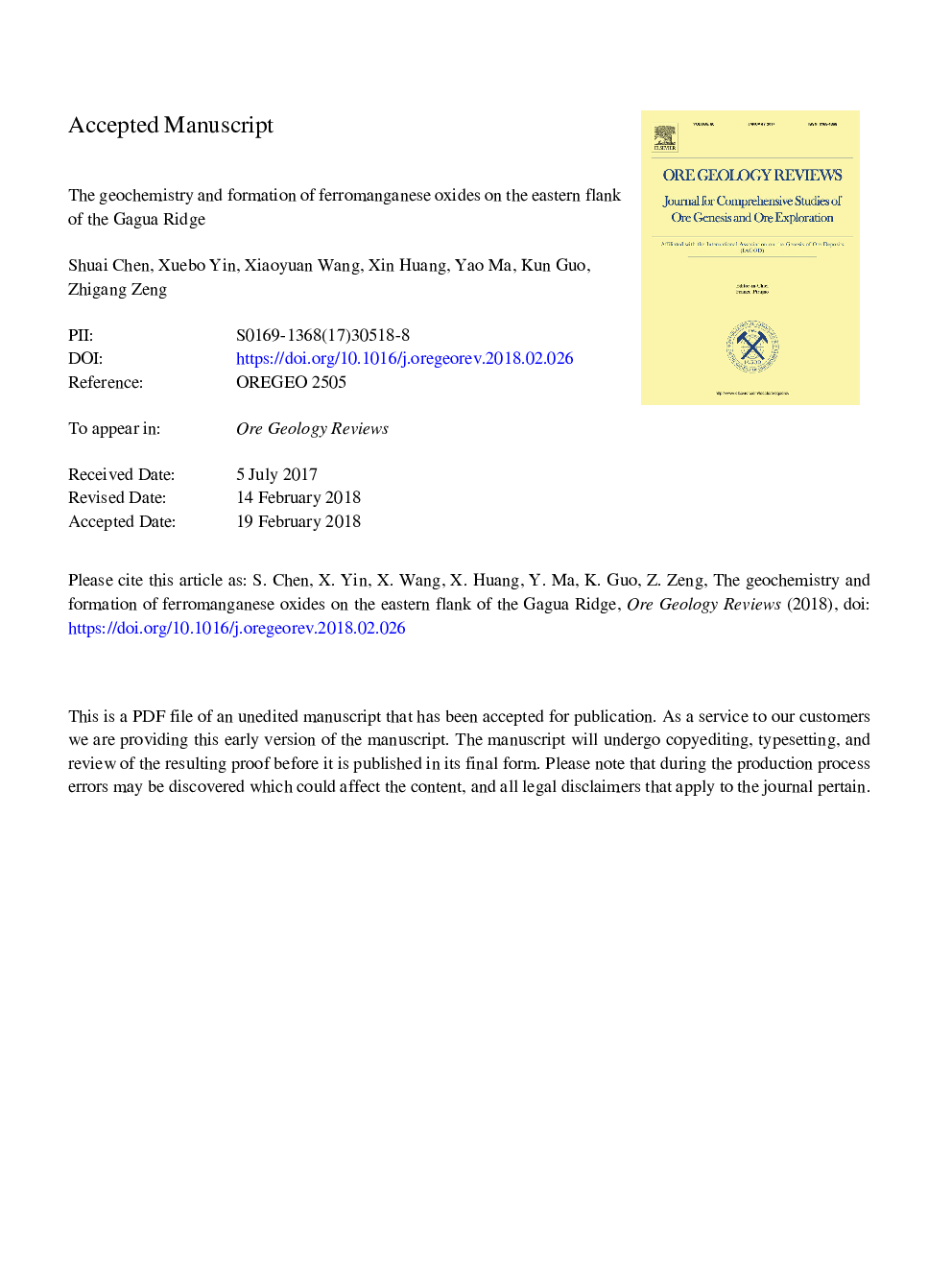 The geochemistry and formation of ferromanganese oxides on the eastern flank of the Gagua Ridge