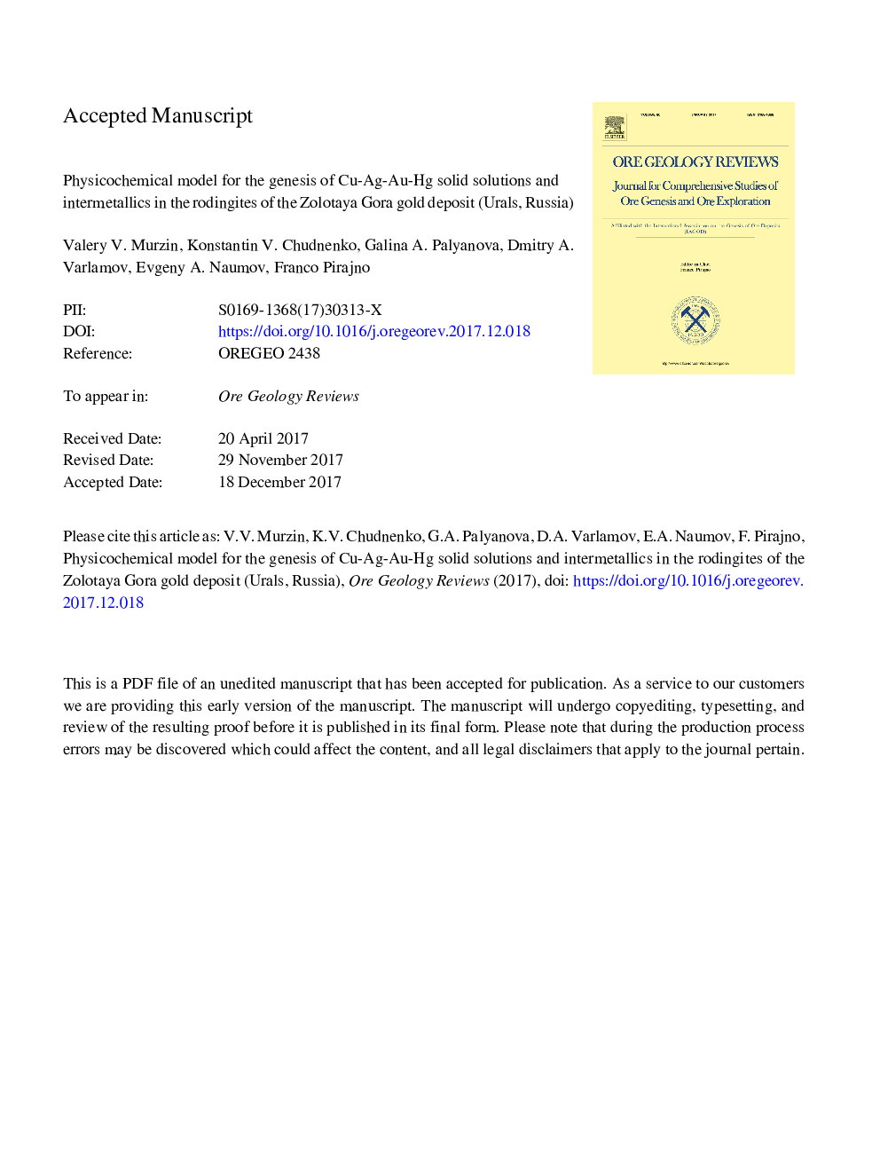 Physicochemical model for the genesis of Cu-Ag-Au-Hg solid solutions and intermetallics in the rodingites of the Zolotaya Gora gold deposit (Urals, Russia)