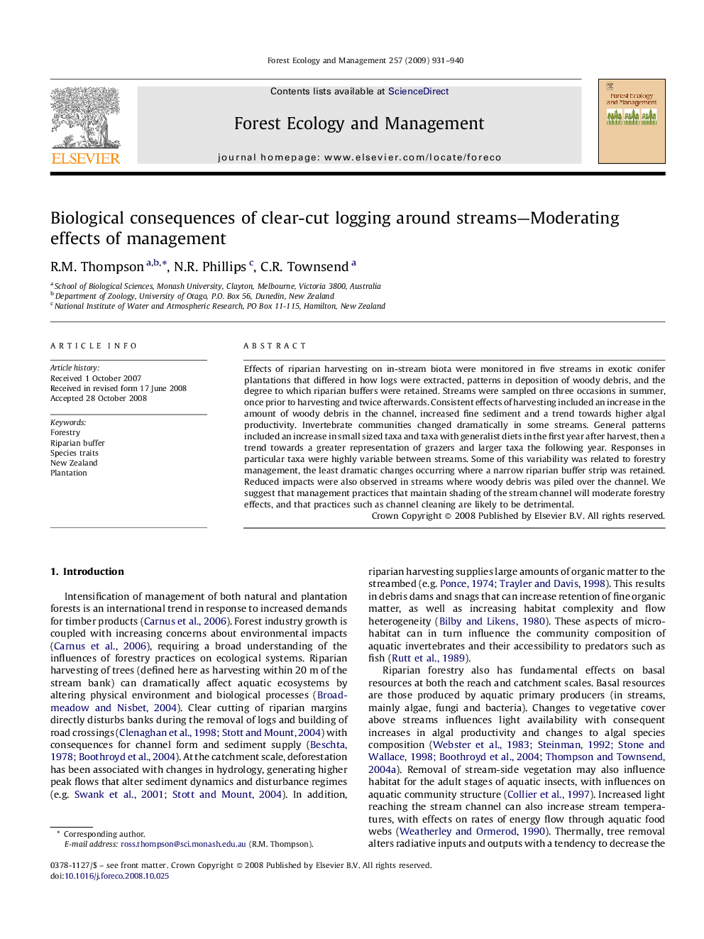 Biological consequences of clear-cut logging around streams—Moderating effects of management