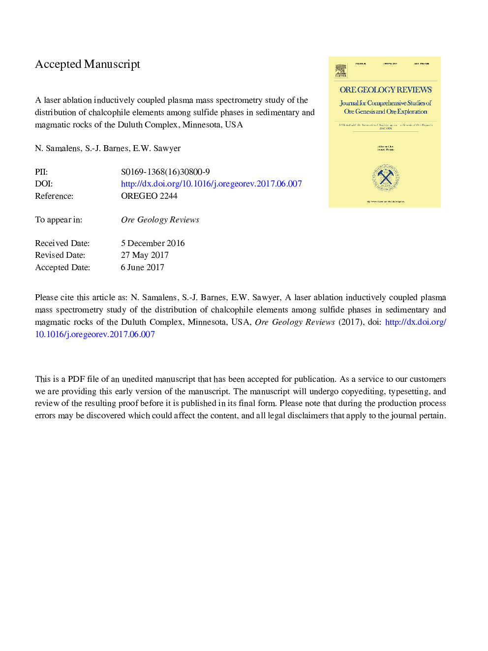 A laser ablation inductively coupled plasma mass spectrometry study of the distribution of chalcophile elements among sulfide phases in sedimentary and magmatic rocks of the Duluth Complex, Minnesota, USA