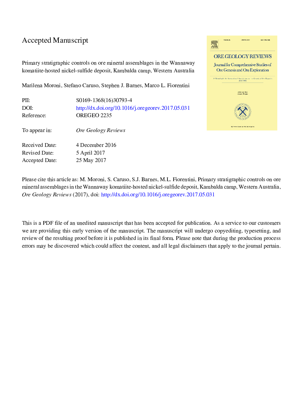 Primary stratigraphic controls on ore mineral assemblages in the Wannaway komatiite-hosted nickel-sulfide deposit, Kambalda camp, Western Australia