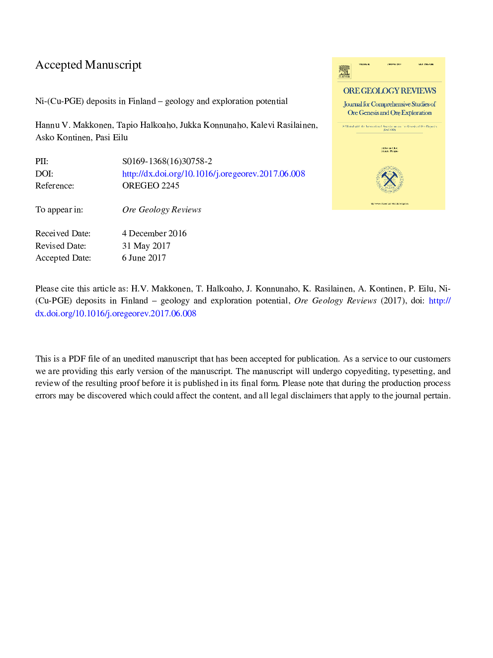 Ni-(Cu-PGE) deposits in Finland - Geology and exploration potential