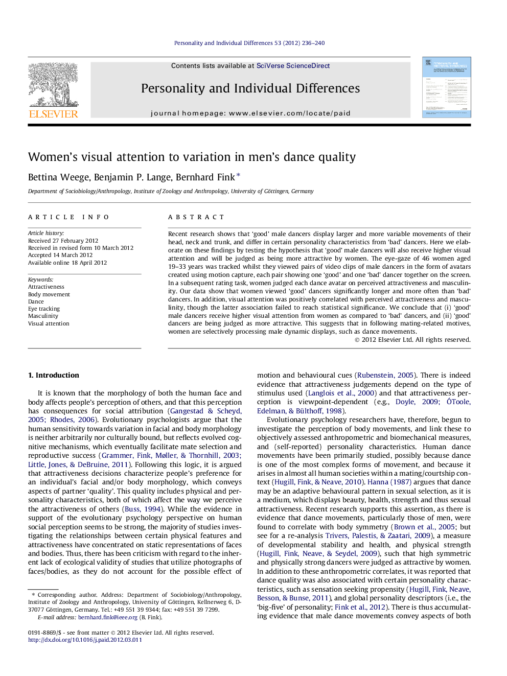 Women’s visual attention to variation in men’s dance quality