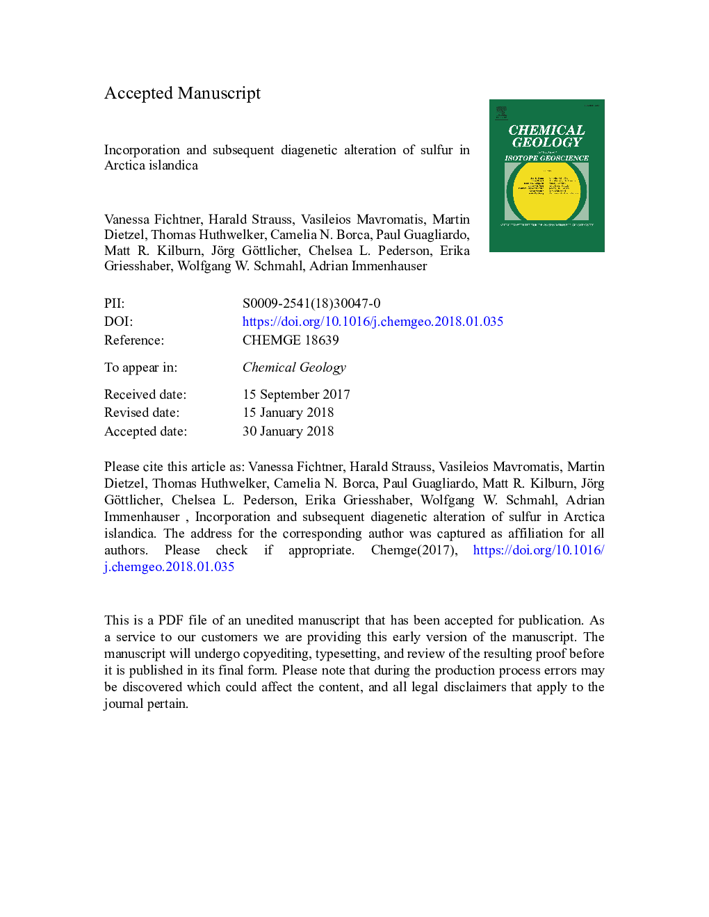 Incorporation and subsequent diagenetic alteration of sulfur in Arctica islandica