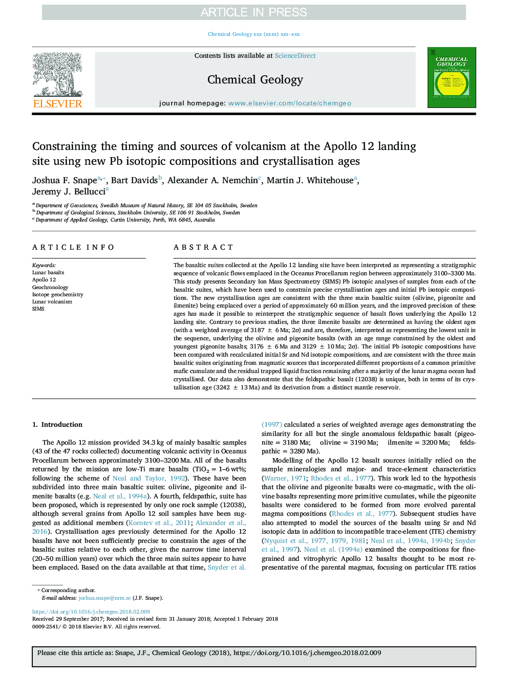 Constraining the timing and sources of volcanism at the Apollo 12 landing site using new Pb isotopic compositions and crystallisation ages